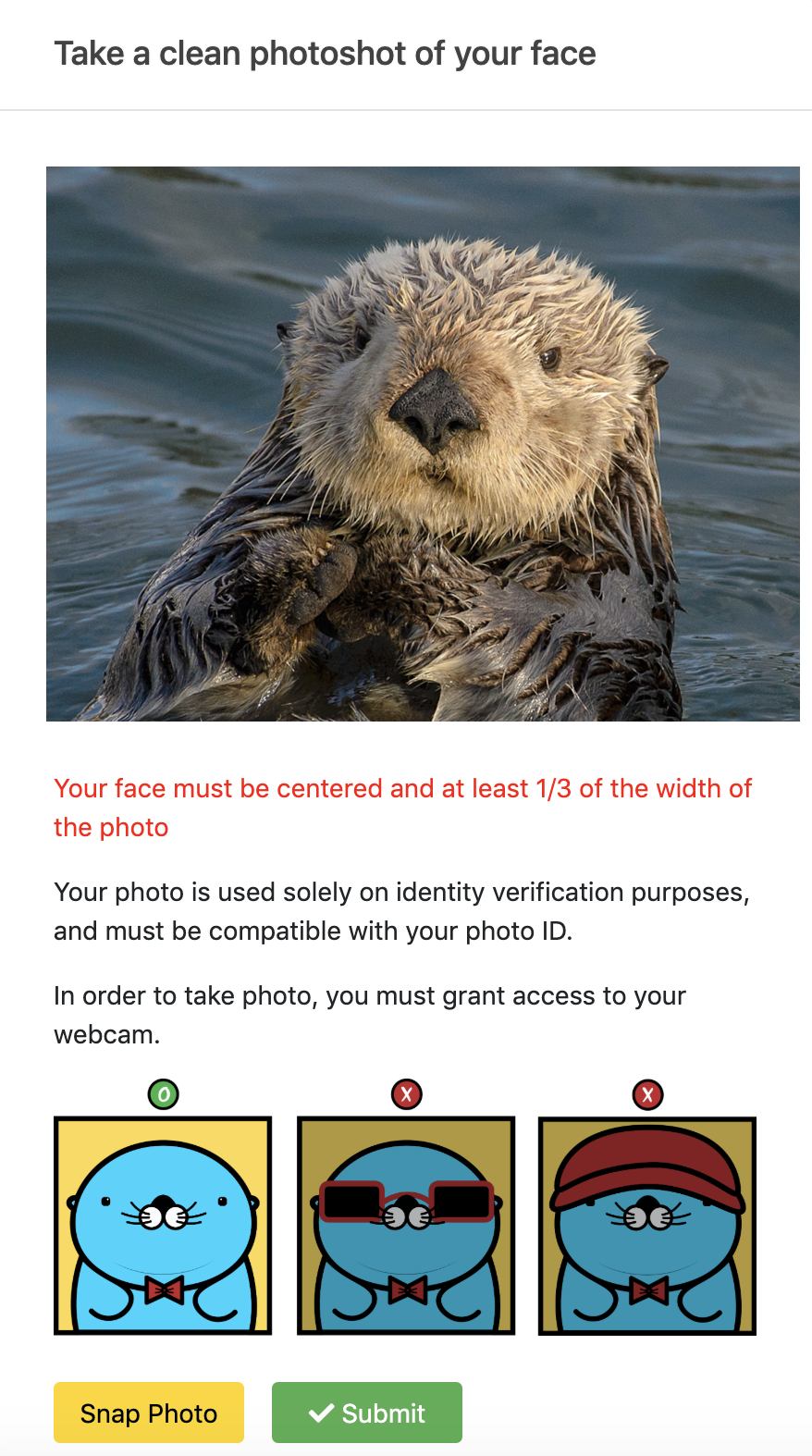 mobile version of photos of Richie that instructs how to take a photo for a facial verification at Option Pool
