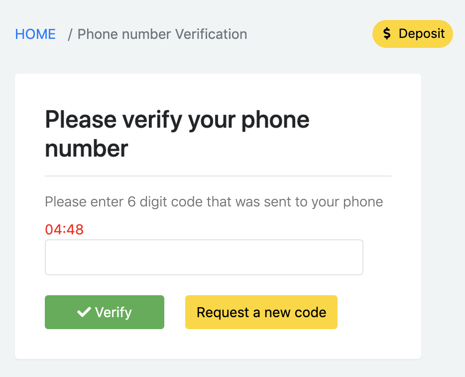phone verification code input form at Option Pool